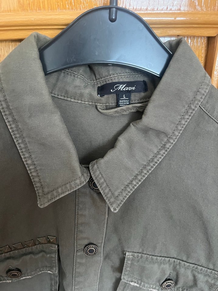 Mavi Düğmeli Haki Denim Kadın Ceket - Görsel 3