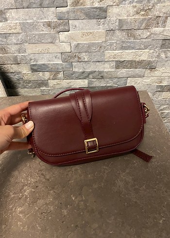 Bordo Deri Tokalı Kadın Çanta