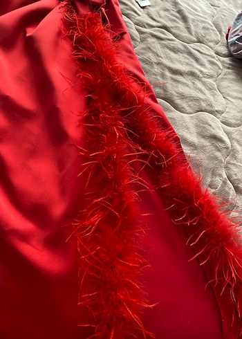 Kırmızı Drapeli Straplez Uzun Abiye Elbise - Görsel 4