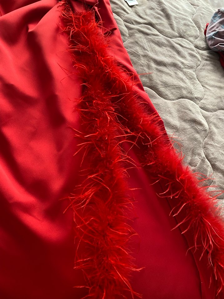 Kırmızı Drapeli Straplez Uzun Abiye Elbise - Görsel 4