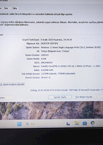 TEMİZ LENOVO IDEAPAD 3/İ3 10.NESİL/8GB/128GB SSD+500GB/3 SAAT - Görsel 8