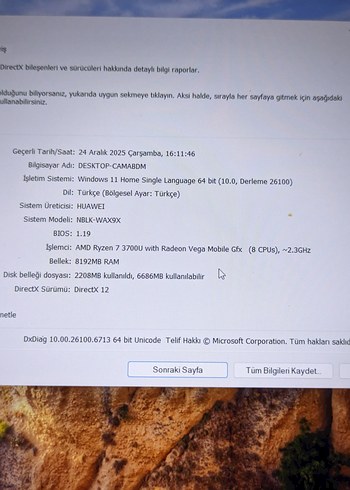COK TEMİZ HUAWEİ MATEBOOK D14/RYZEN 7/8GB/512GB M2/1GB RX VEGA10 - Görsel 8