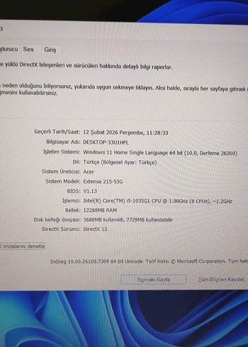 TEMİZ|KUTULU ACER EXTENSA/İ5 10.NES/12GB DDR4/512GB M2/2GB MX330 - Görsel 7