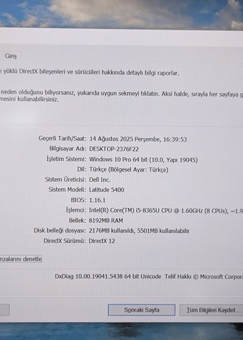 TERTEMİZ DELL LATİTUDE 5400/İ5 8.NESİL/240GB SSD/8GB DDR4 RAM - Görsel 6