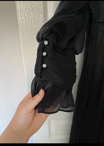 Abiye Siyah Parlak Uzun Kollu Gotik Kadın Elbise