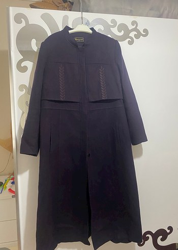 Mor Süet Kadın Uzun Kaban - Görsel 3