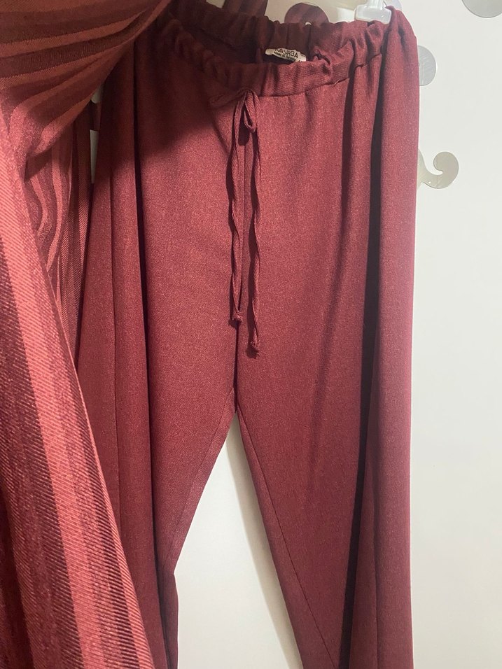 Bordo Çizgili Düğmeli Uzun Triko Elbise - Görsel 3