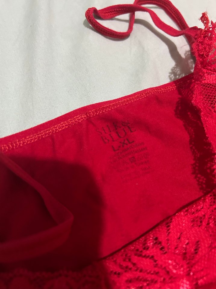 Nakışlı Kırmızı İnce Askılı Kadın Pijama Takımı - Görsel 3