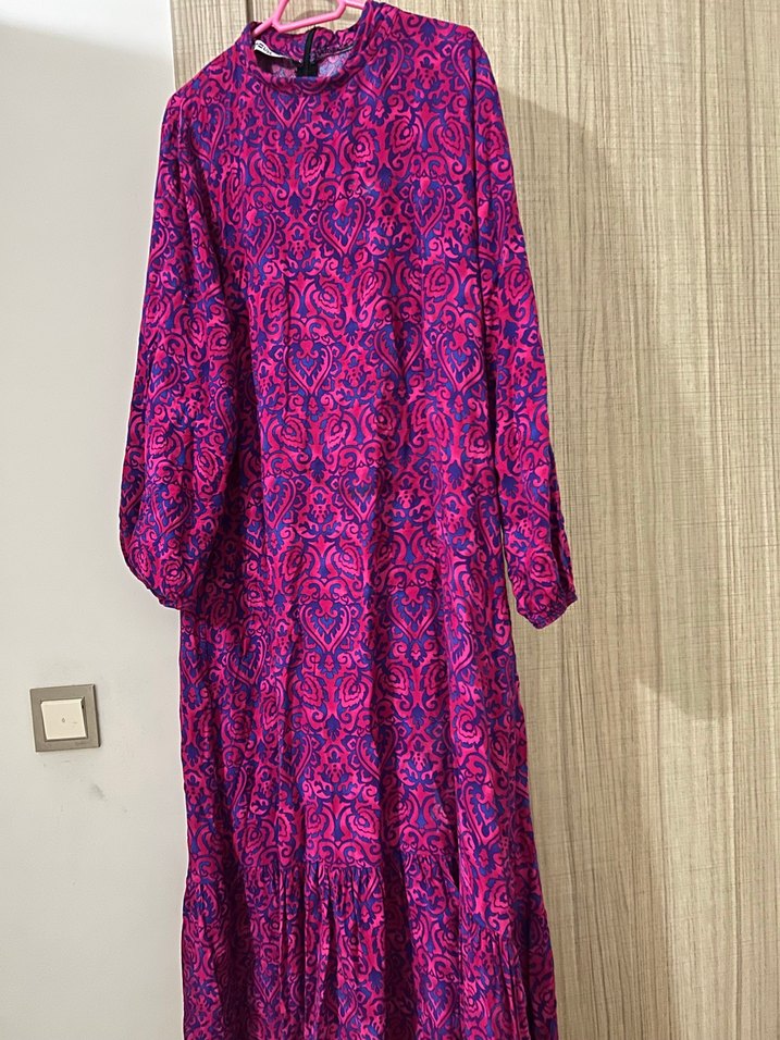 Mor Renkli Bohem Uzun Kollu Uzun Elbise - Görsel 4