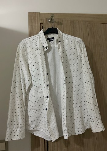 Erkek Beyaz Puantiyeli Pamuk Gömlek - Görsel 2