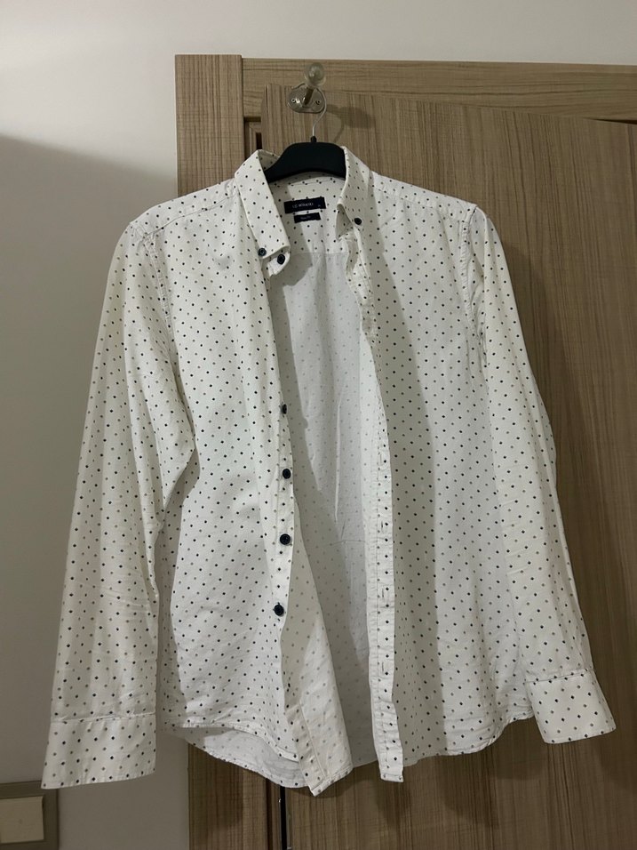 Erkek Beyaz Puantiyeli Pamuk Gömlek - Görsel 3