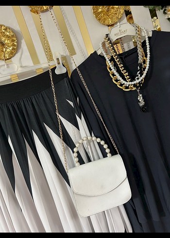 Kadın Siyah-Beyaz Pilili Uzun Etek - Görsel 5