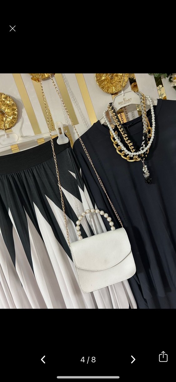 Kadın Siyah-Beyaz Pilili Uzun Etek - Görsel 5