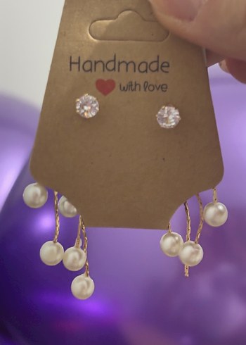 El Yapımı Boncuklu Beyaz Kadın Küpeler - Görsel 2