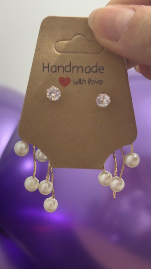 El Yapımı Boncuklu Beyaz Kadın Küpeler - Görsel 2