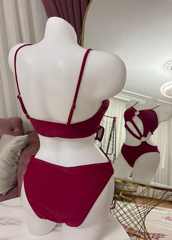 Koyu Pembe Mini Strappy Kadın Mayo - Görsel 3