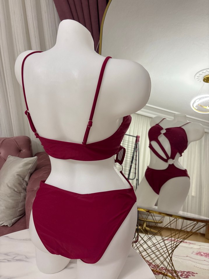 Koyu Pembe Mini Strappy Kadın Mayo - Görsel 3