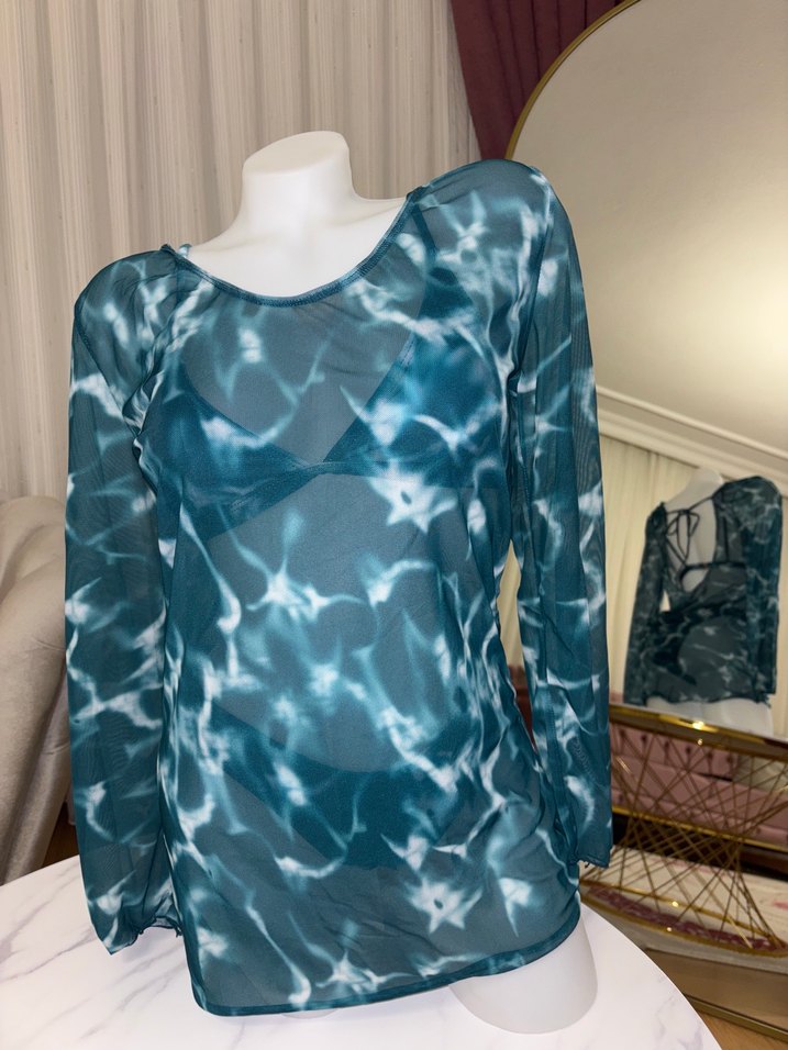 Uzun Kollu Transparan Batik Desenli bikini takımı - Görsel 2