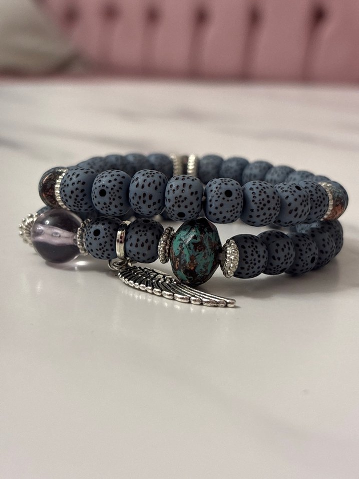 Bohem Gri Yılan Desenli Boncuklu Bileklik - Görsel 2