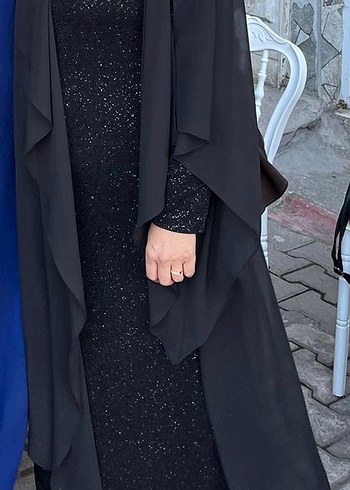 Siyah Uzun Drapeli Gotik Abiye Elbise