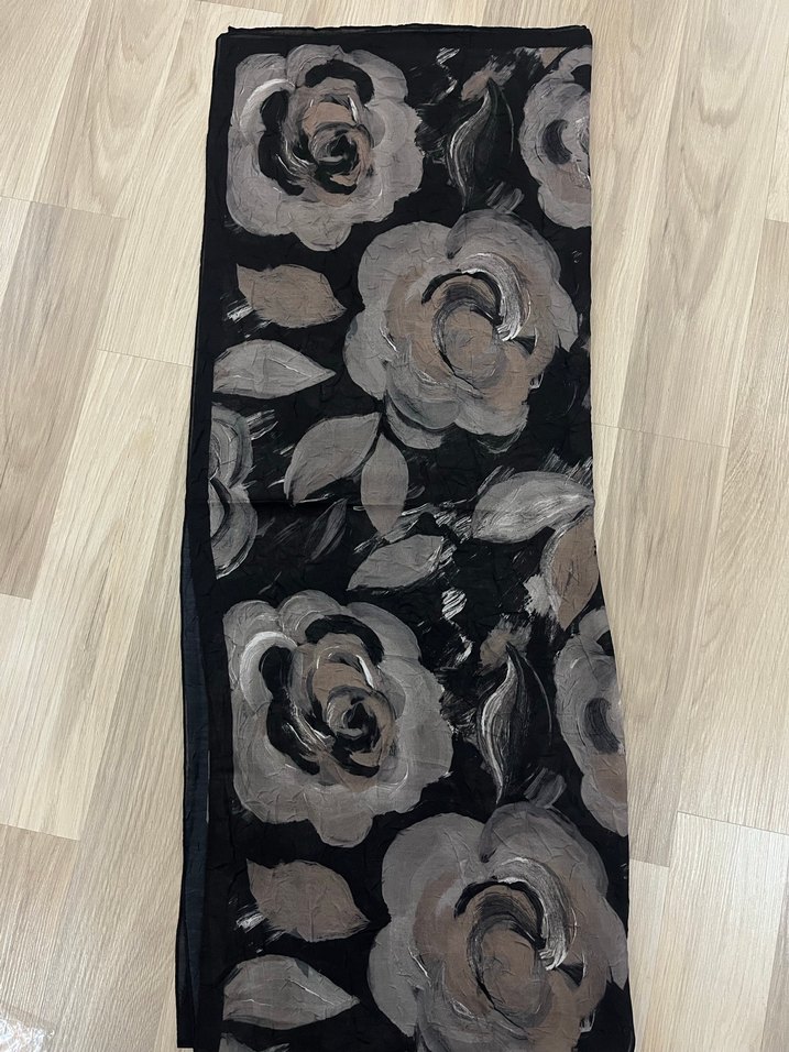 Drapeli Siyah Vintage Kadın Şal - Görsel 2