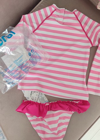 18-24 Ay Beden Uzun Kollu Pembe Desenli Kız Çocuk Bikini
