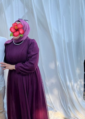 Armine Uzun Mor Drapeli tesettür Abiye Elbise