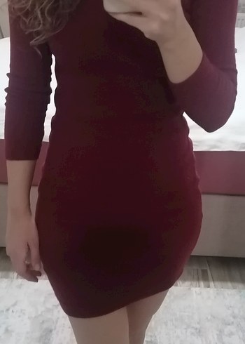 Bordo balıkçı Yaka Kadın Triko Elbise - Görsel 3