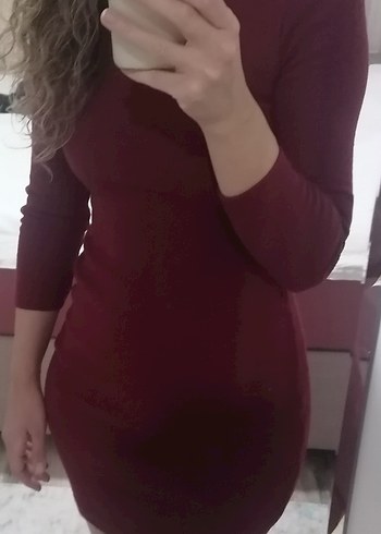 Bordo balıkçı Yaka Kadın Triko Elbise - Görsel 5