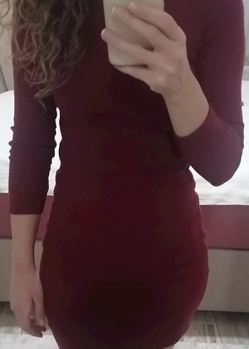 Bordo balıkçı Yaka Kadın Triko Elbise - Görsel 2