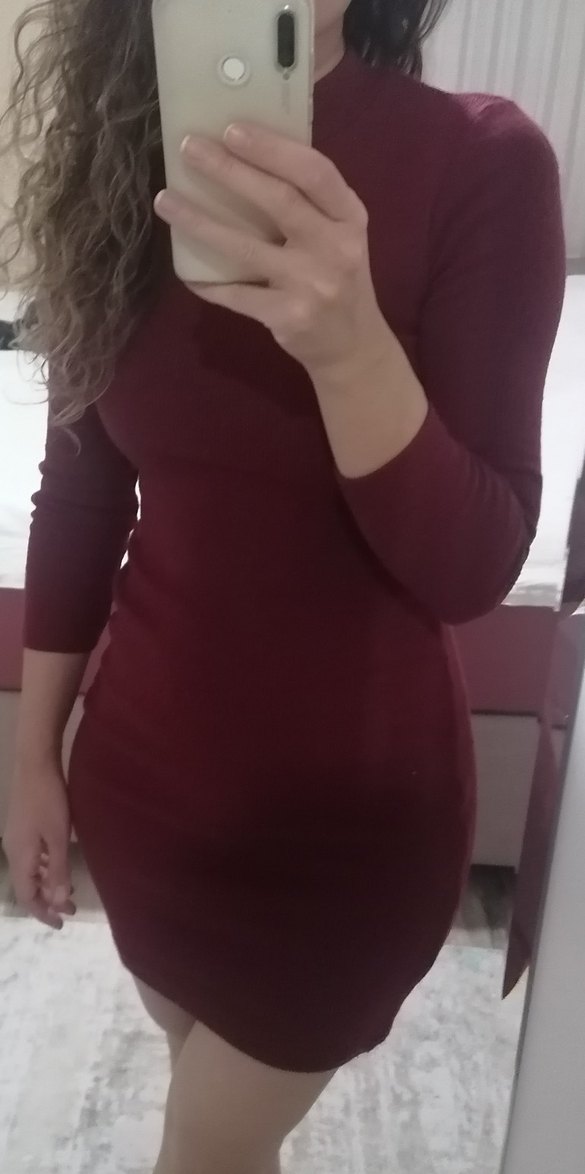 Bordo balıkçı Yaka Kadın Triko Elbise - Görsel 5