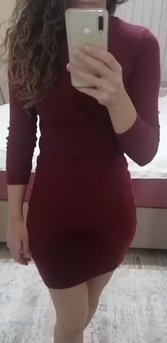 Bordo balıkçı Yaka Kadın Triko Elbise - Görsel 4