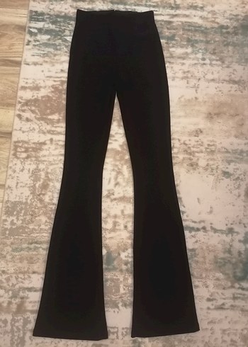 Siyah Kadın Midi İspanyol Paça fitilli tayt - Görsel 2