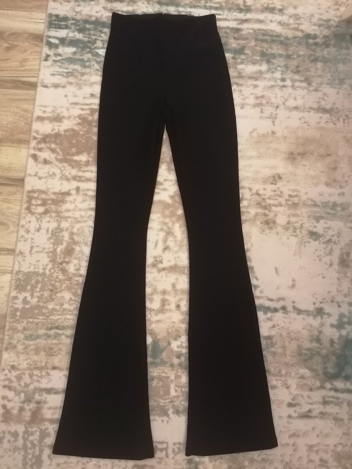 Siyah Kadın Midi İspanyol Paça fitilli tayt - Görsel 2