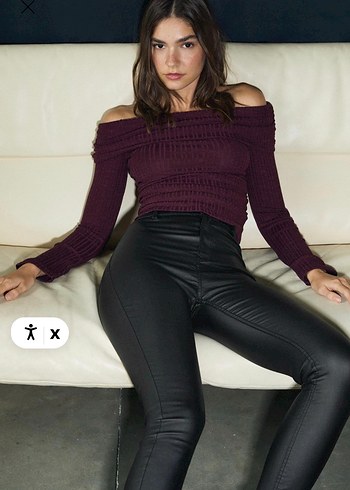 Kadın Siyah mumlu Deri Kemerli Skinny Pantolon - Görsel 2