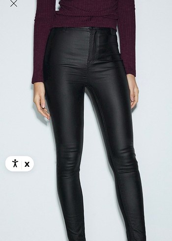 Kadın Siyah mumlu Deri Kemerli Skinny Pantolon - Görsel 5