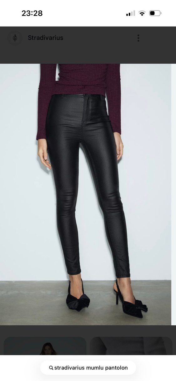 Kadın Siyah mumlu Deri Kemerli Skinny Pantolon - Görsel 3