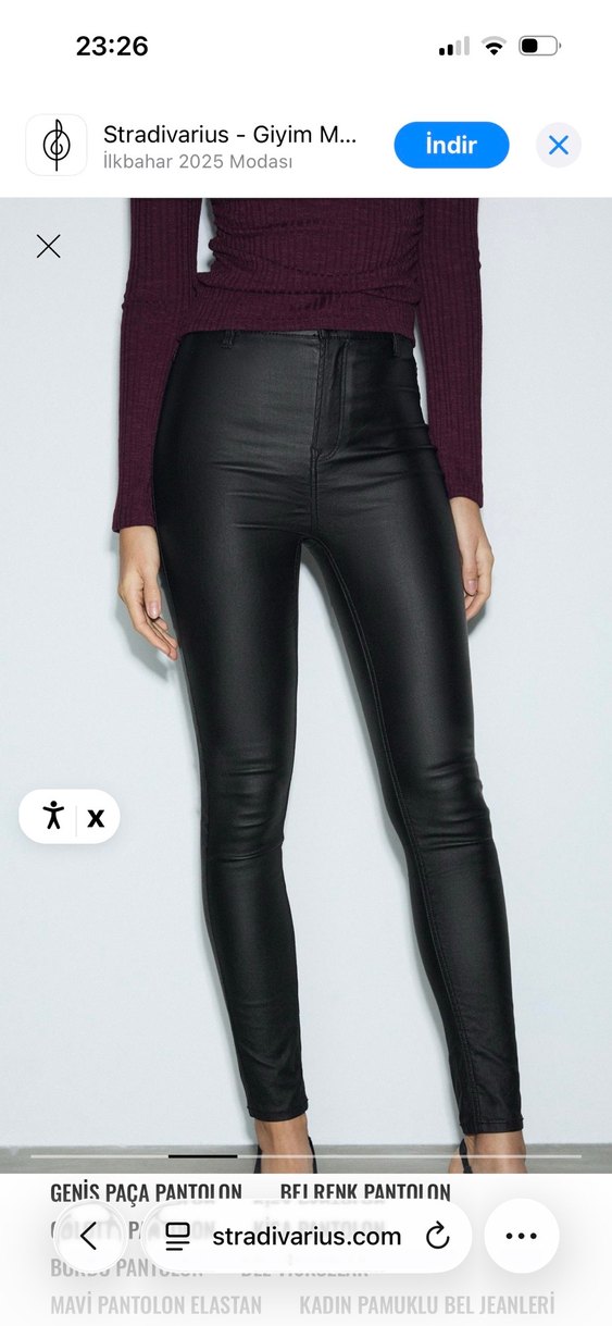 Kadın Siyah mumlu Deri Kemerli Skinny Pantolon - Görsel 5