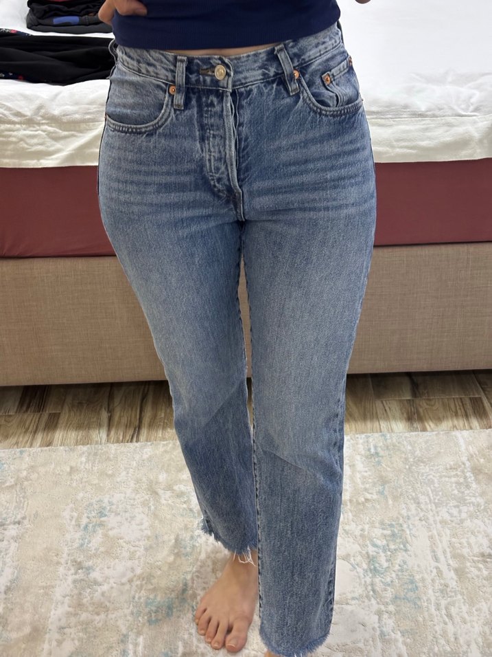 Kadın Gri Normal Kesim Midi Kot Pantolon - Görsel 2