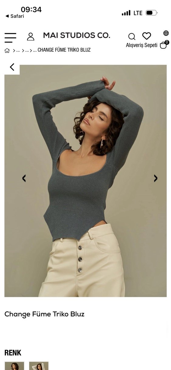 V Yaka Gri Mini Triko Kadın Bluz - Görsel 5