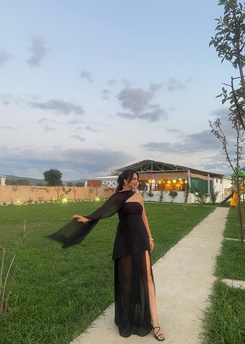 Trendyol & Milla Siyah Straplez Uzun Drapeli Gotik Elbise