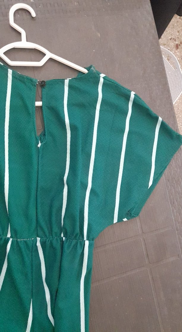 Yeşil Çizgili Uzun Kadın Tulum - Görsel 4