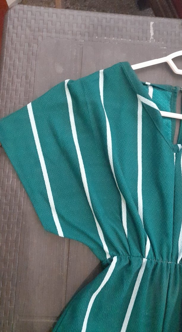 Yeşil Çizgili Uzun Kadın Tulum - Görsel 3