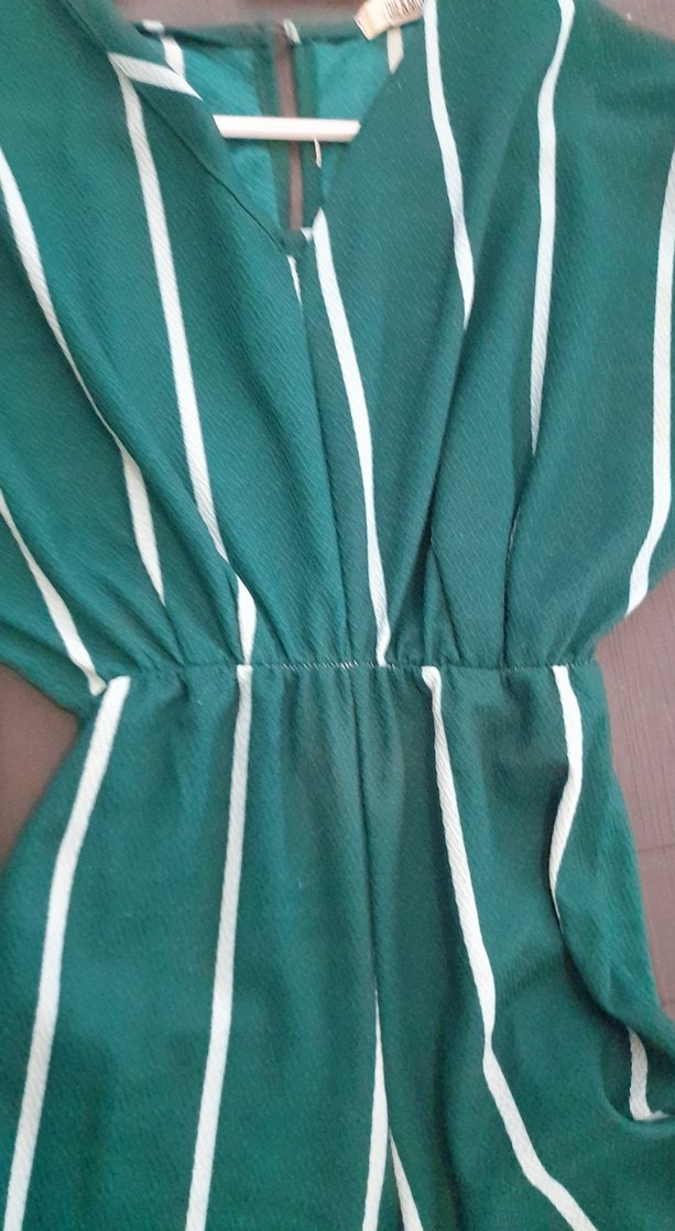 Yeşil Çizgili Uzun Kadın Tulum - Görsel 2