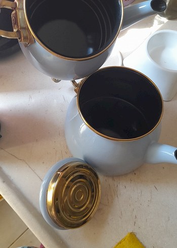  Beden mavi Renk Altın Detaylı Açık Mavi Çaydanlık Seti
