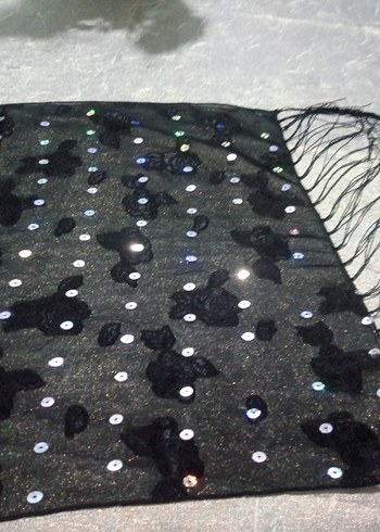 Boncuk İşlemeli Siyah Bohem Kadın Şal - Görsel 3