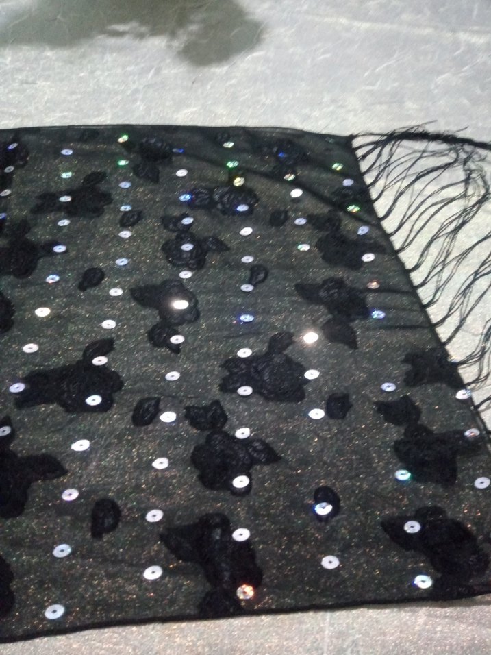 Boncuk İşlemeli Siyah Bohem Kadın Şal - Görsel 3