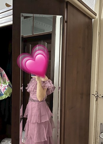 Pembe Straplez Kat Kat Uzun Elbise