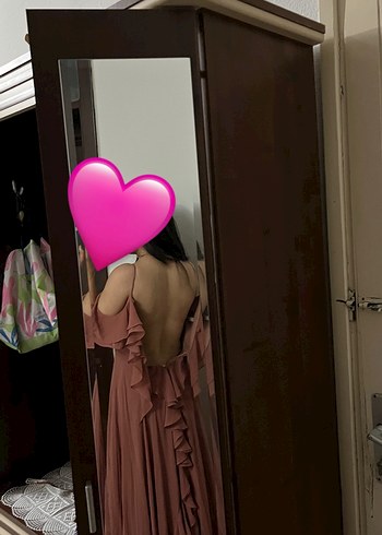 Abiye Pembe V Yaka Uzun Bohem Elbise
