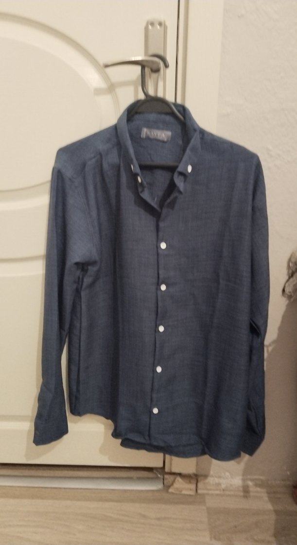 lacivert Denim Erkek Gömlek, Düğmeli, Regular Fit - Görsel 3